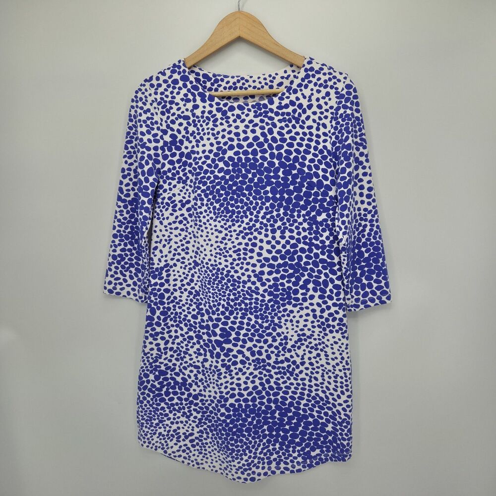 Mahi Gold Womens Hinckley Shift Dress 3/4 Sleeves Blue Dot Print Size Small